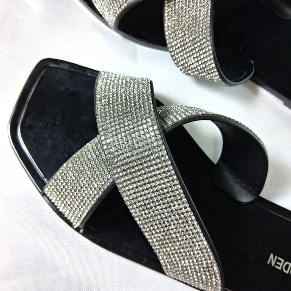 Steve Madden Sandals Size 8 Slide Silver Rhinestones Women Shoes New without Tag - Picture 4 of 16